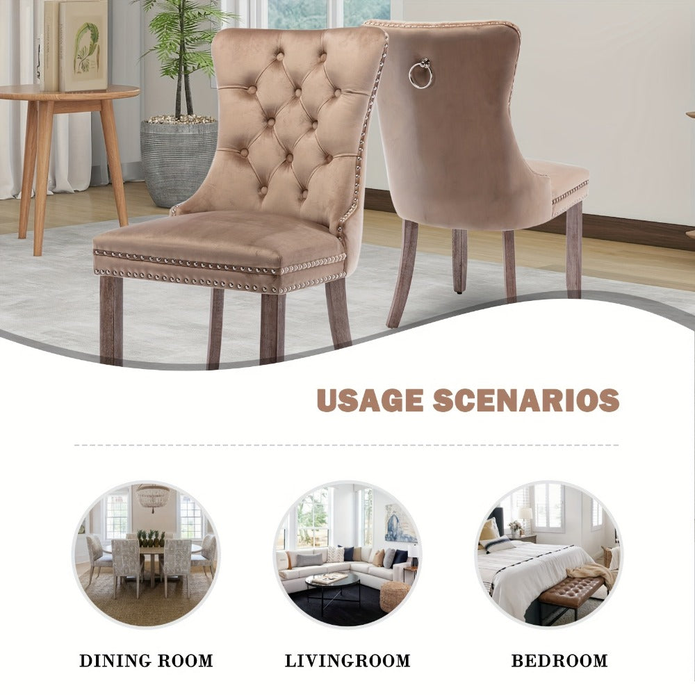 Velvet Wingback Dining Chairs Set of 2 with Tufted Button Back and Ring Pull Trim - Luxury Upholstered Chairs for Dining Room Living Room and Bedroom