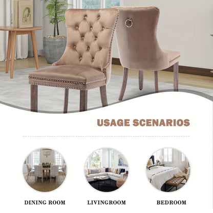 Velvet Wingback Dining Chairs Set of 2 with Tufted Button Back and Ring Pull Trim - Luxury Upholstered Chairs for Dining Room Living Room and Bedroom