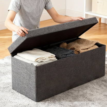 Folding Storage Ottoman Bench Multi-Purpose Heavy Duty Indoor Outdoor Seat, Easy-Clean Non-Porous Surface for Living Room Bedroom Patio Garden, 15 30 43 Inch Set Options Grey