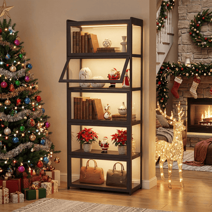 Display Cabinet with Acrylic Doors, 5-Tier Curio Cabinet for Collectibles, Display Case Showcase for Living Room, Office, 27.5" (L) x 13.5" (W) x 67.5" (H)