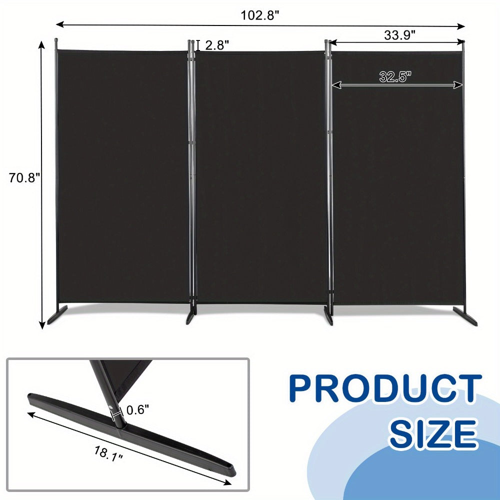 6 Ft Trifold Room Divider Privacy Screen Foldable Partition Panel 160G Polyester Fabric Steel Frame for Office Bedroom Living Room 2 Colors