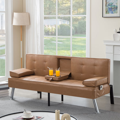 67"modern Convertible Futon Sofa Bed - Two Thicknesses Of Seat Cushion to Choose From Adjustable Folding Bed with Detachable Armrests And Cup Holders, Space Saving Design for Living Rooms, Apartments, And Dormitories, Modern And Durable Interior
