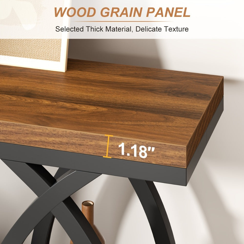 Console Table 39 Inch with 4-Tier Storage Shelves, Narrow Entryway Sofa Table Wood & Metal Frame for Hallway, Living Room & Small Spaces