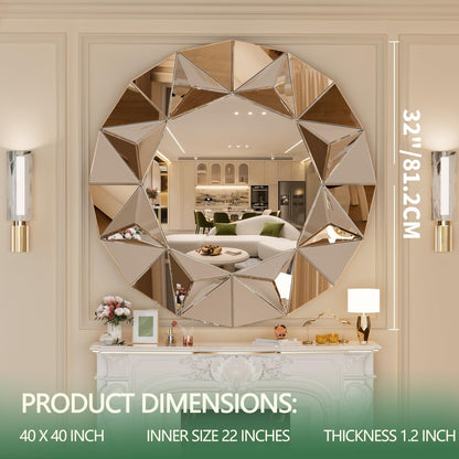 Hasipu Bathroom Wall Mirrors, 32 Inch Round Mirror Wall Decor, Beveled Edge Frameless Wall Mount Round Mirror for Living Room, Bathroom, Home