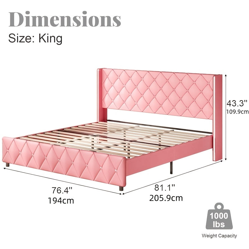 Twin Full Queen King Size Bed Frame, Upholstered Bed Frame with Diamond Tufted Headboard, Modern Silvery Side Wing Back, No Box Spring Needed, Easy Assembly, Purple, Black, Blue, Green, Pink, White