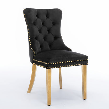Solid Wood Velvet Upholstered Dining Chair, Modern Design Quilted Dining Chair with Nail Head Accent And Solid Gold Plated Legs, Set of 2 for Kitchen, Living Room, Apartment