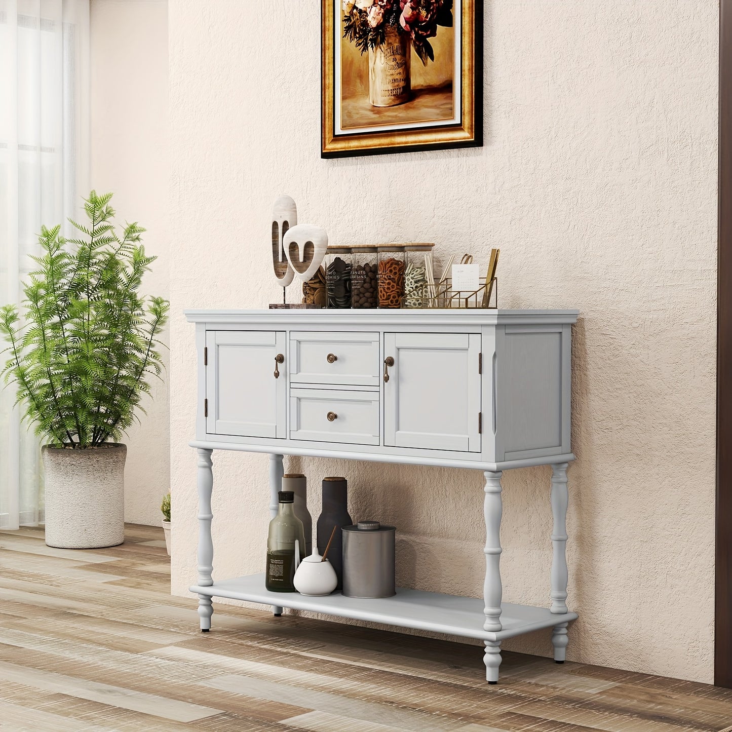 Console Table with 2 Drawers | Entryway Table with Storage Shelf, Wood Accent Sofa Table for Living Room, Entrance, Hallway, Couch - Classic Style, High-Density Fiberboard