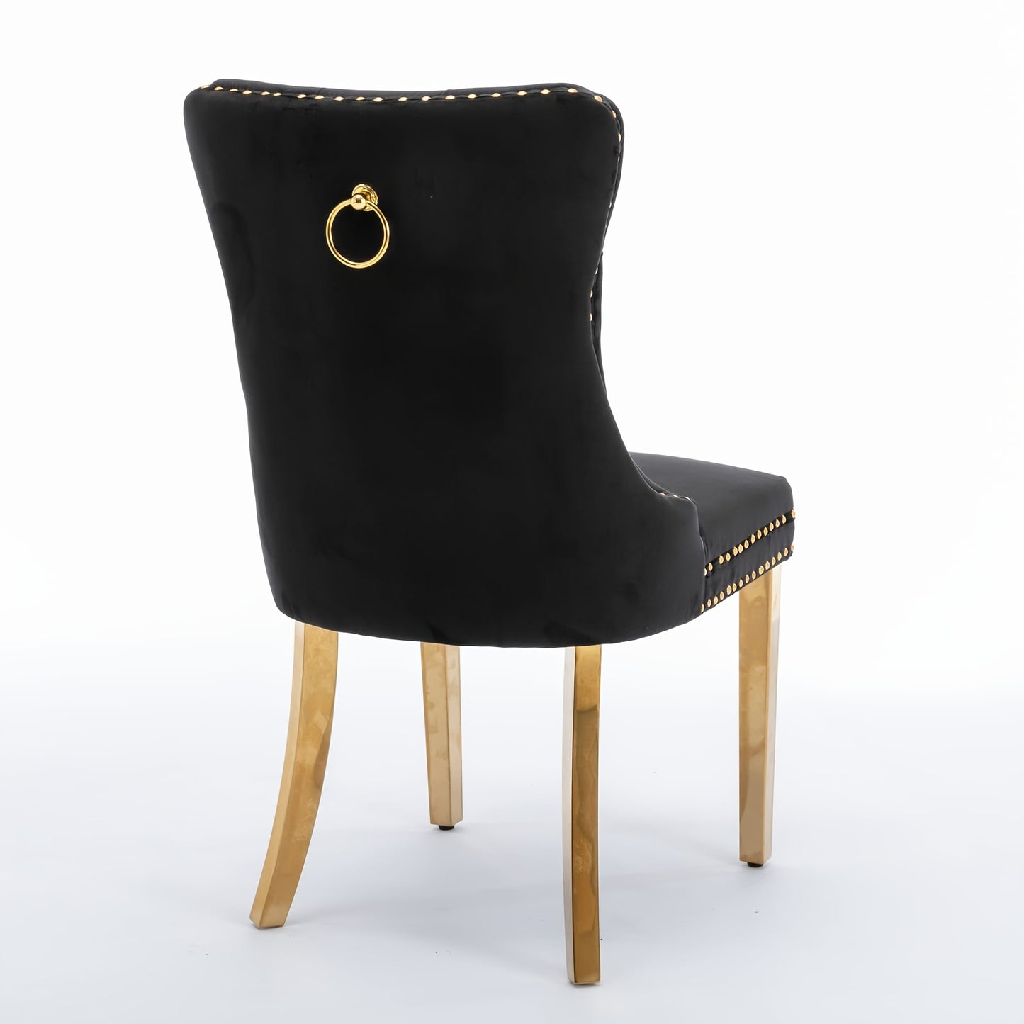 Solid Wood Velvet Upholstered Dining Chair, Modern Design Quilted Dining Chair with Nail Head Accent And Solid Gold Plated Legs, Set of 2 for Kitchen, Living Room, Apartment