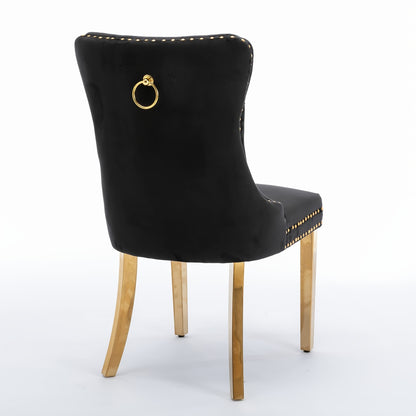 Solid Wood Velvet Upholstered Dining Chair, Modern Design Quilted Dining Chair with Nail Head Accent And Solid Gold Plated Legs, Set of 2 for Kitchen, Living Room, Apartment