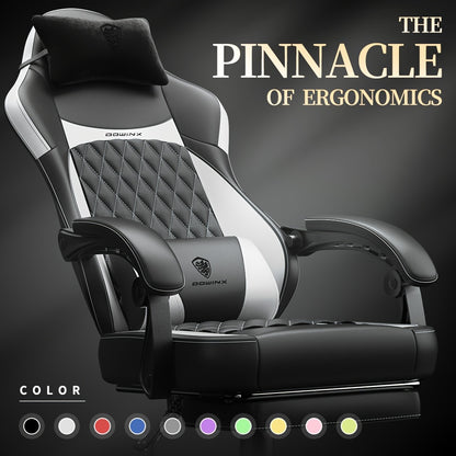 Ergonomic Gaming Chair with Pocketed Spring Cushion And Massage Lumbar Support - High Back Office Chair with Adjustable Footrest, 300LBS Load Capacity, Premium Black Adult PU for Ultimate Comfort!