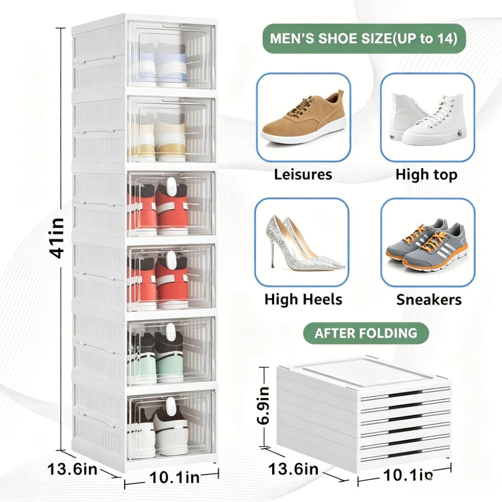 Foldable Shoe Storage Organizer 3, 5 or 6-Tier | Large Capacity Space-Saving Shoe Cabinet for Entryway, Corridor, Bedroom & Living Room | Stackable Multi-Functional Shoe Rack