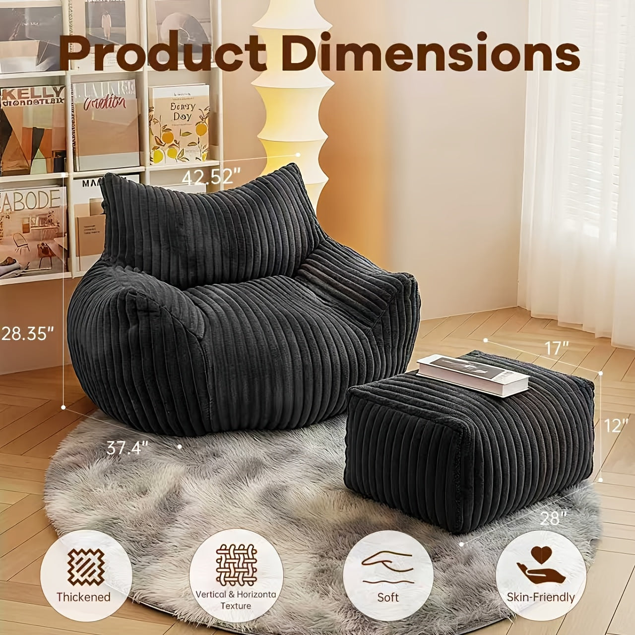 Modern Extra-Large Adult Bean Bag Chair with Footrest, Ergonomic Design, New Fat Cat-Shaped Sofa, Removable And Washable Sofa Cover, Perfect for Leisure, Reading Or Gaming, Suitable for Living Rooms, Bedrooms, Dormitories, Apartments, And Offices