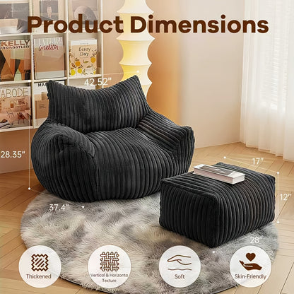 Modern Extra-Large Adult Bean Bag Chair with Footrest, Ergonomic Design, New Fat Cat-Shaped Sofa, Removable And Washable Sofa Cover, Perfect for Leisure, Reading Or Gaming, Suitable for Living Rooms, Bedrooms, Dormitories, Apartments, And Offices
