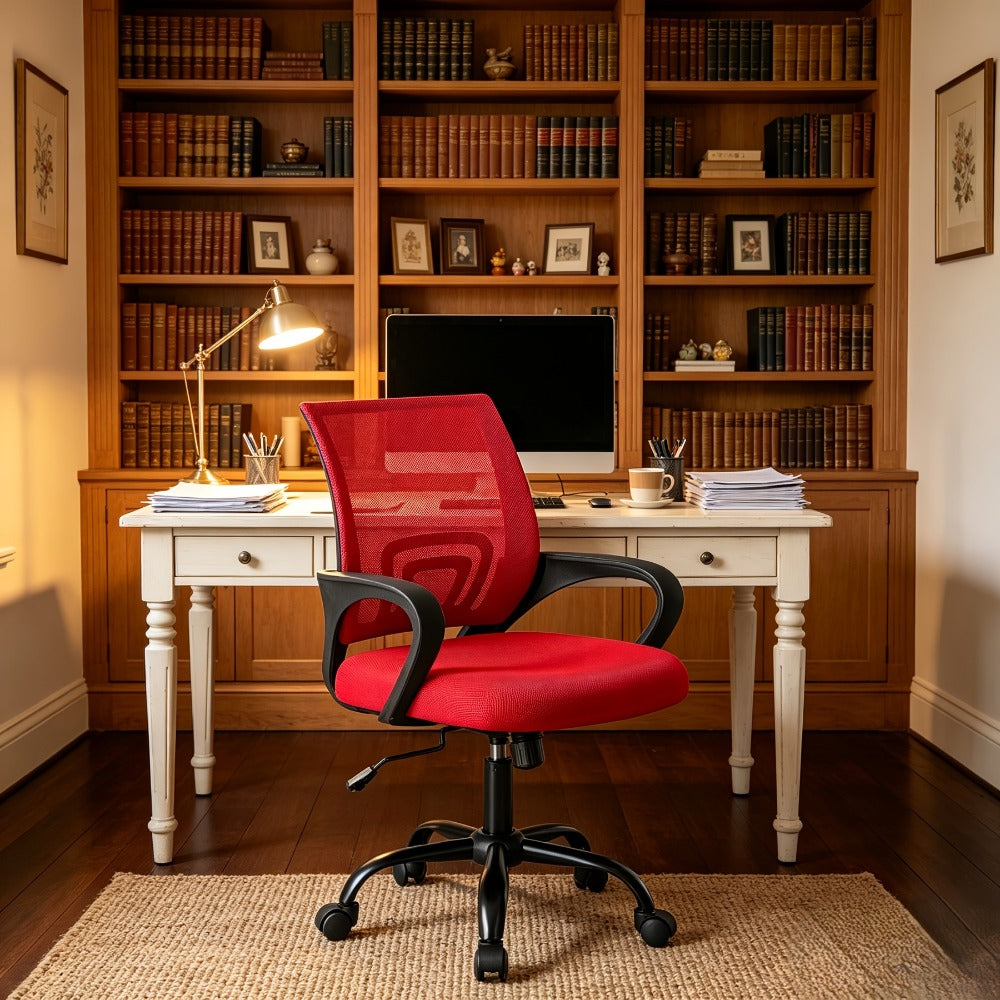 Height Adjustable Office Chair with Lumbar Support Rocking Mode Fixed Armrests Swivel Desk Chair for Home Office Conference Meeting Room, 4 Colors