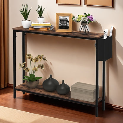 39.4-inch Rustic Brown Console Table - Solid Wood & Engineered Portable Entryway Sofa Table with Storage Shelf, Assembly for Hallway, Living Room, Bedroom - Suitable for, Office, Dorm - Space-Saving Furniture