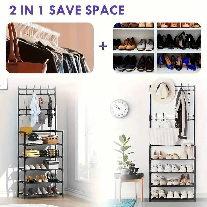 Versatile Shoe And Coat Metal Rack - 23.62inch, Detachable Hooks, Multi-Layer, Free-Standing Storage for Home And Apartment