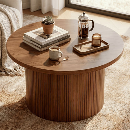 Round Coffee Table 32 Inch for Living Room Small Spaces - Modern Center Table with Sturdy Base, Space-Saving Apartment Furniture, 5 Finishes Available