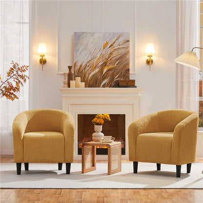 Costoffs Boucle Barrel Accent Chair with Arms, Upholstered Armchair for Living Room, Bedroom, Furniture for Home, Stylish and Comfortable Club Chair for Bedroom, Ivory/Black/Dark Gray/Blue/Yellow