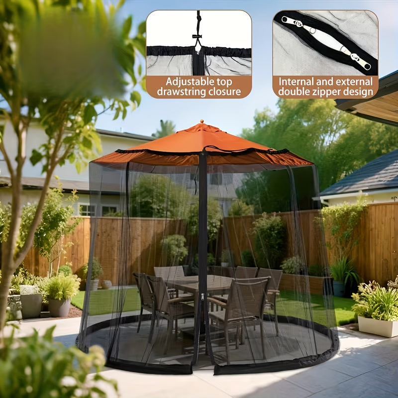 Duty Outdoor Umbrella Mosquito Net - Fit for Roman, Straight Pole, Curved Arm Umbrellas, Zipper Closure, with Zipper Door, Adjustable Height And Diameter, Very Suitable for Outdoor Camping