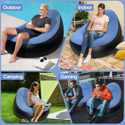 Inflatable Sofa Couch with Ottoman Portable Reclining Air Sofa for Adults Indoor Outdoor Living Room Camping Travel Collapsible Foldable Air Cushion Seating Multiple Colors
