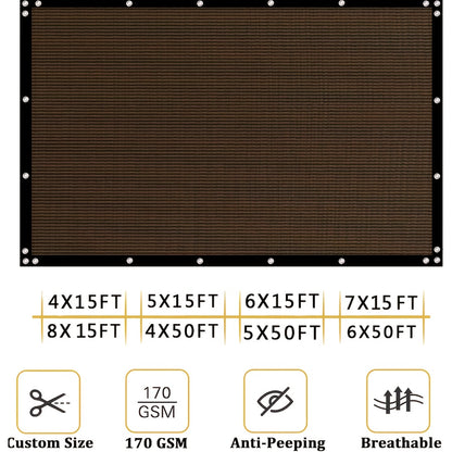 6X50ft Fence Privacy Screen, Heavy Duty Privacy Fence Screen, Outdoor Shade Cloth Mesh Barrier, Cable Zip Ties Included, Brown