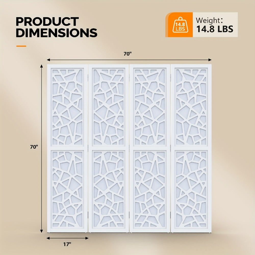 Geometric Wood Room Divider 70"H – Freestanding Privacy Screen with Modern Pattern, Indoor Space Separator for Living Room, Bedroom & Office, No Assembly Required