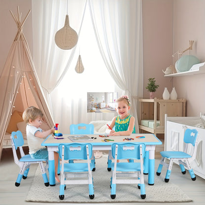 Adjustable Tables And 6 Chair Suits, Game Activity Table Sets With Graffiti Desktop, Preschool Table For Reading, Drawing, Eating, For Boys And Girls Halloween Christmas Gifts