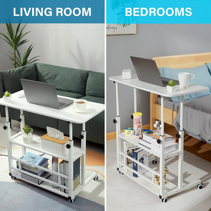 Adjustable Height Mobile Laptop Desk on Wheels with Storage, Rolling Standing Desk for Students Home Office Bedroom Small Spaces, Portable Wheeled Laptop Table in Multiple Styles