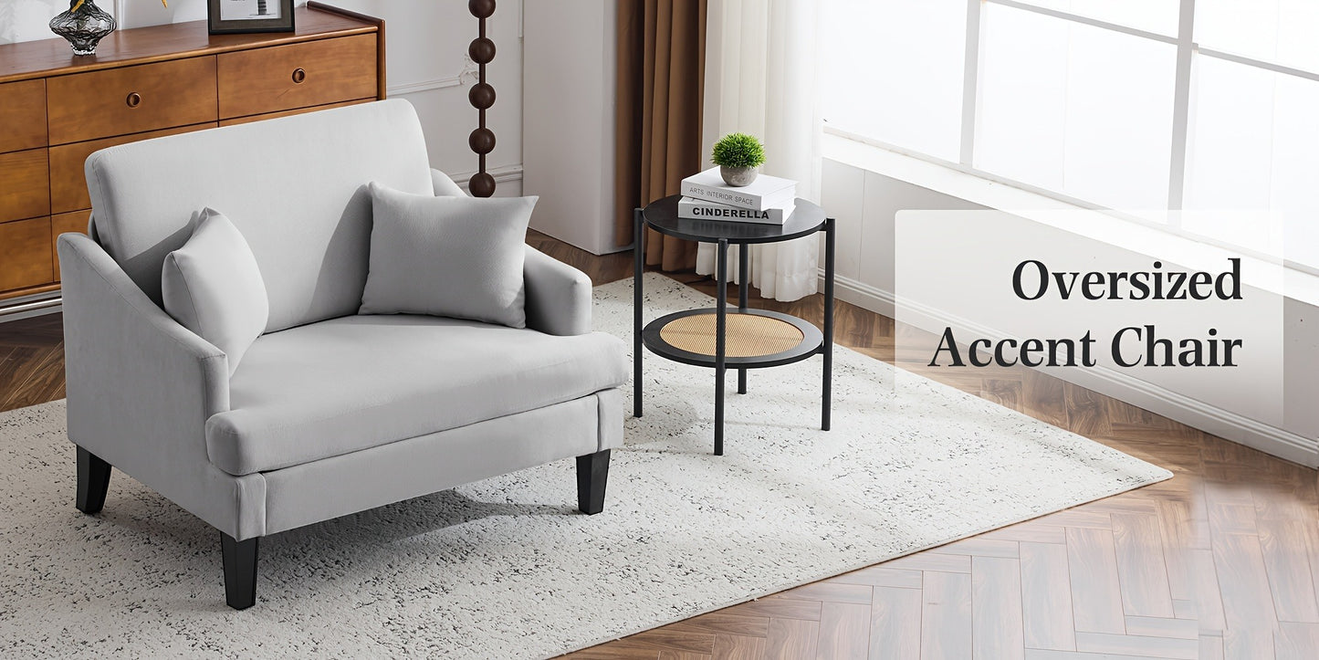 Oversized Accent Chair 33.5" Wide with 2 Pillows, Upholstered Memory Foam Armchair Big Reading Chair, Modern Single Sofa Chair for Living Room Bedroom Apartment Office