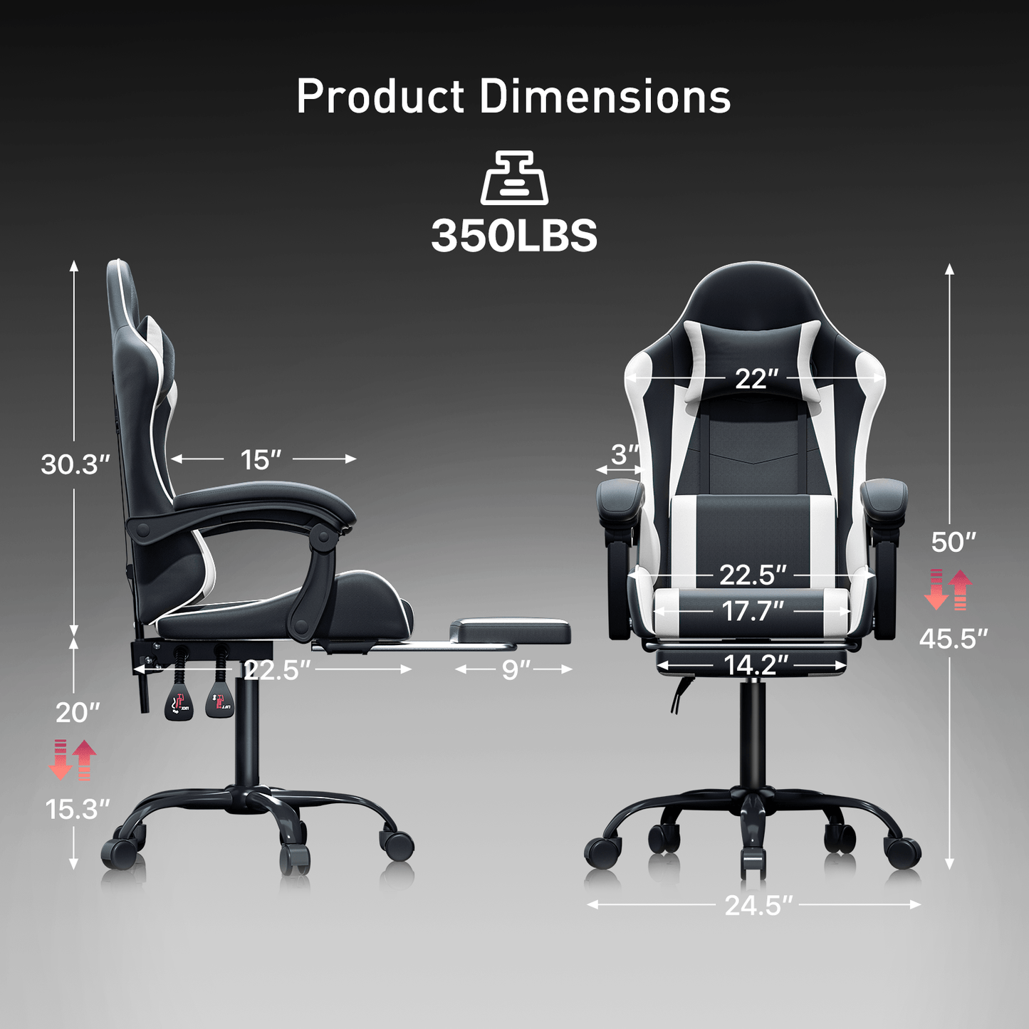 Ergonomic Gaming Chair with Retractable Footrest & Detachable Lumbar Support 360 Degree Swivel Racing Style PU Leather Computer Gaming Chair with Headrest for Home Bedroom Office