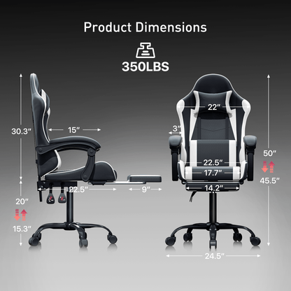 Ergonomic Gaming Chair with Retractable Footrest & Detachable Lumbar Support 360 Degree Swivel Racing Style PU Leather Computer Gaming Chair with Headrest for Home Bedroom Office