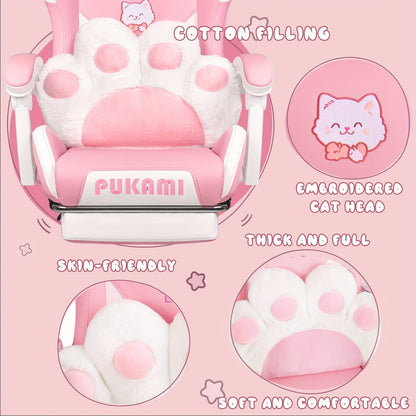 Gaming Chair with Cat Ears And Cat Paw Cushion Pillow, Cute Computer Chair for Girl with Footrest, Ergonomic Gamer Chair, Kawaii Gaming Chair, Reclining Game