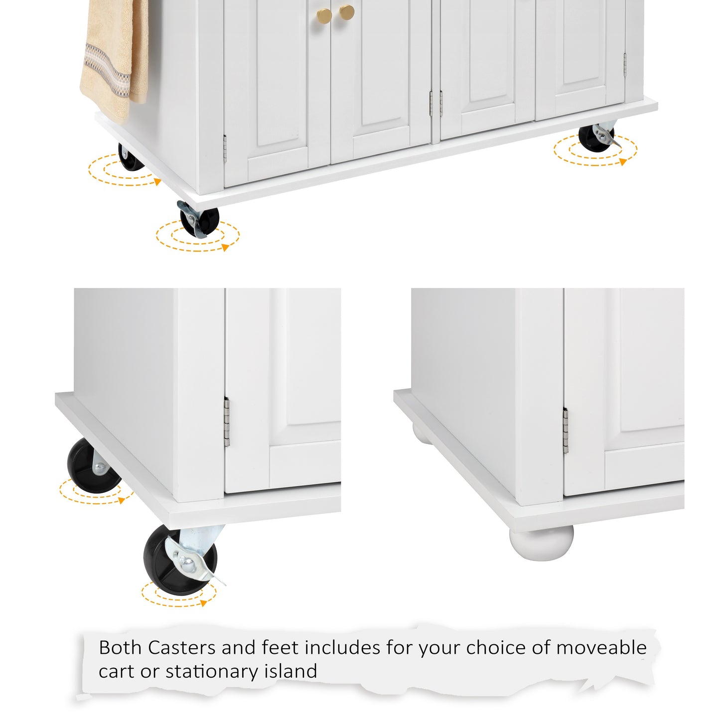 Rolling Kitchen Island with Drop Leaf, Thicken Rubberwood Top, Spice Rack, Towel Rack, Drawer, 43.3" Portable Mobile Kitchen Island Carts Table, Storage Cabinet, Both Wheels And Feet