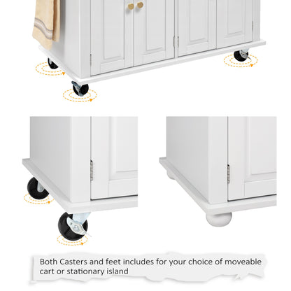 Rolling Kitchen Island with Drop Leaf, Thicken Rubberwood Top, Spice Rack, Towel Rack, Drawer, 43.3" Portable Mobile Kitchen Island Carts Table, Storage Cabinet, Both Wheels And Feet