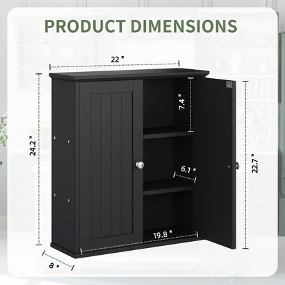 Wall Mounted Bathroom Cabinet with Shelf Linen Tower White, Kitchen Garage Laundry Room Wall Storage Cabinet with Adjustable Shelves