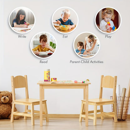 Solid Wood Toddler Table and Chair Set Ergonomic Kids Activity Table for Arts Crafts Reading Preschool Playroom Kindergarten Children Gift