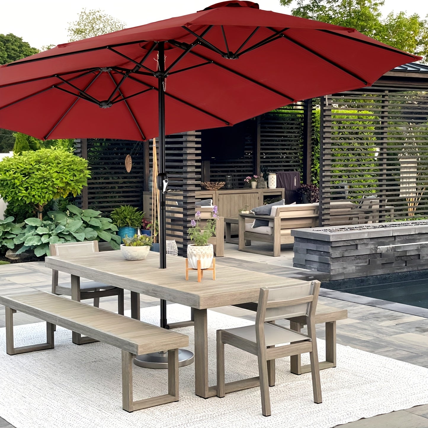 9ft/10ft/15ft Outdoor Patio Umbrella with Push Button Tilt and Crank,Outdoor Yard/Market Table Umbrella UV Protection & Deck, Backyard, Pool,Sandy Shore