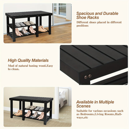 Shoe Rack Bench, 3-Tier Wood Shoe Bench With Boot Organizer, Free Standing Shoe Racks Bench, Storage Shoe Shelf For Entryway Hallway Bedroom, Balcony