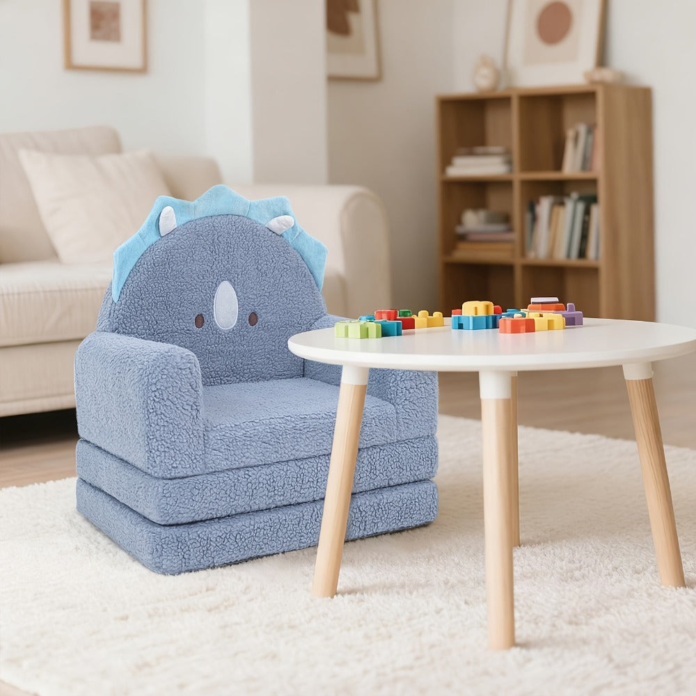 Kids Sofa 2-in-1 Convertible Kids Couch Fold Out Lounger Soft Sherpa Kids Chair High-Density Foam Sofa Cute Brown Bear Playroom Nursery Furniture for Boys Girls Room Decor
