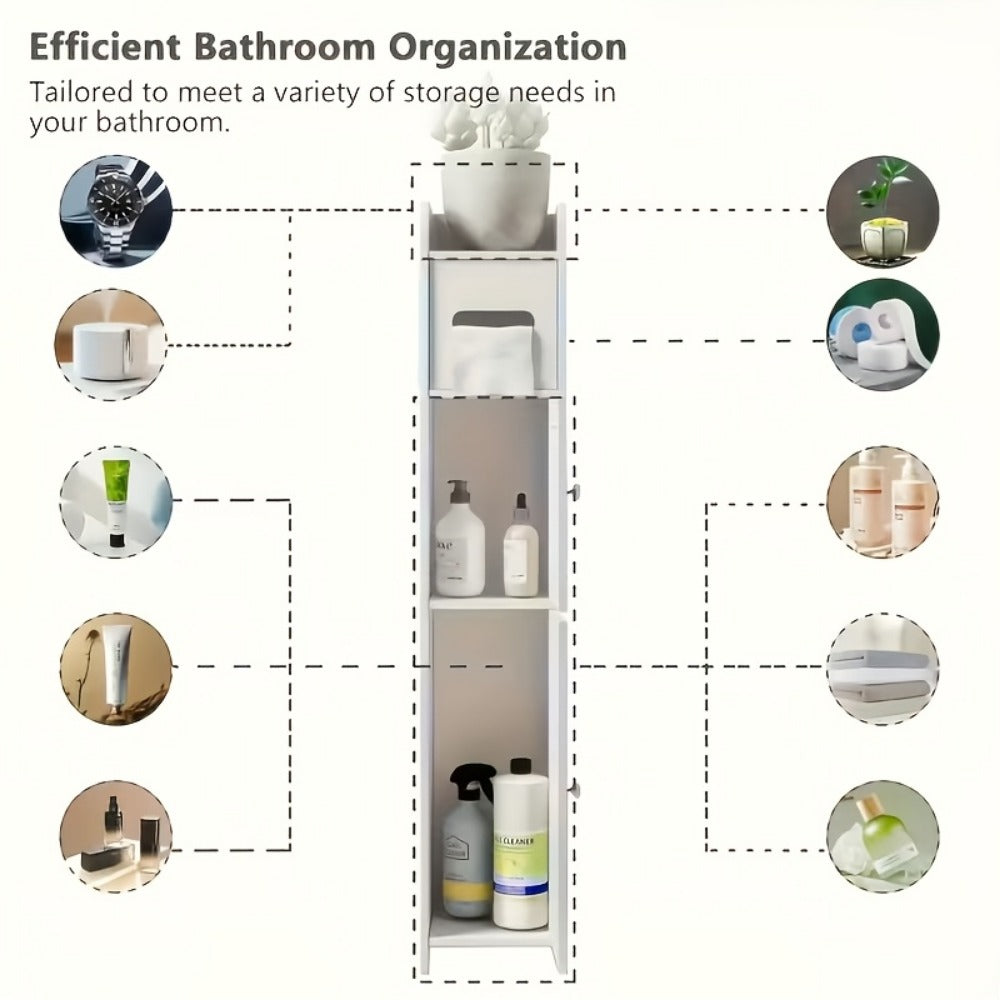 PVC Double Door Bathroom Storage Cabinet Floor Standing White, Thickened Waterproof Freestanding Organizer for Toilet Paper, Shampoo & Toiletries