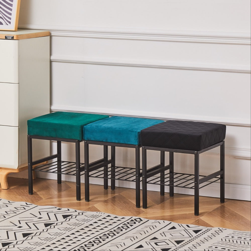 Velvet Vanity Stool Footstool Ottoman, Rectangular Pouf Makeup Stool Shoe Changing Bench Footrest for Bedroom Bathroom Vanity Room, 3 Colors