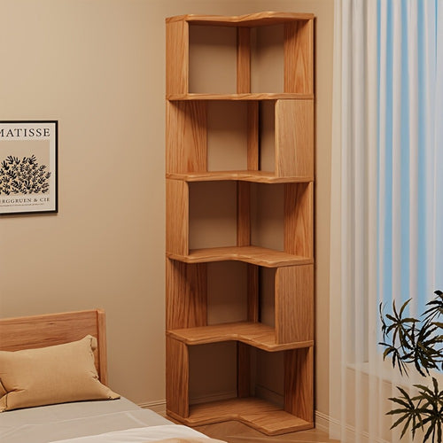 Solid Wood Corner Bookshelf 3 4 5 Tier No Paint No Formaldehyde Space-Saving Rustic Corner Bookcase for Bedroom Living Room Study Balcony, Easy Assembly