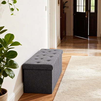 Multi-Functional Ottoman with Storage Bench | Folding Foot Rest Stool, Space-Saving, Load 660 lbs, Upholstered, Classic Style, Hardwood, OLIXIS for Living Room, Bedroom, Office, Dorm