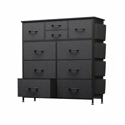 Black Storage Cabinet with Ten Drawers And Side Pockets, Ideal for Organizing Wardrobes in Bedrooms, Hallways, Living Areas, And More