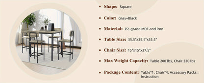 Bifanuo 5pcs Industrial Dining Table Set for 4, Rectangular Kitchen Table And Chairs, Dining Room Set for Small Space