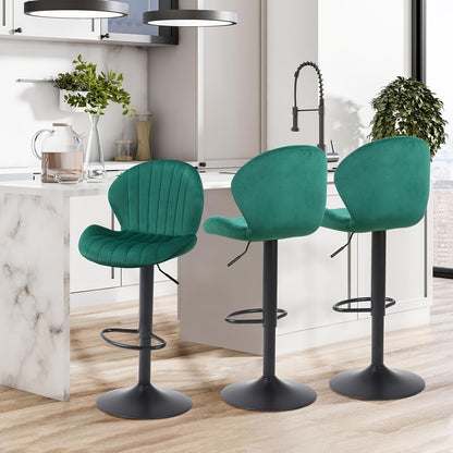 Classic Bar Stools (2/3pcs), Velvet Height Adjustable Swivel Barstools with Back And Footrest, Counter Stools, Kitchen Stools, 300 Lbs Weight Capacity, Black, Blue, Green, Grey