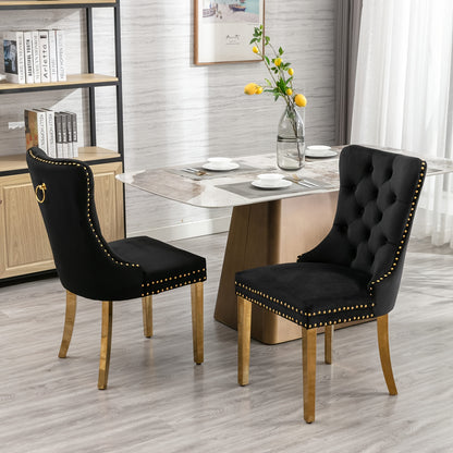 Solid Wood Velvet Upholstered Dining Chair, Modern Design Quilted Dining Chair with Nail Head Accent And Solid Gold Plated Legs, Set of 2 for Kitchen, Living Room, Apartment