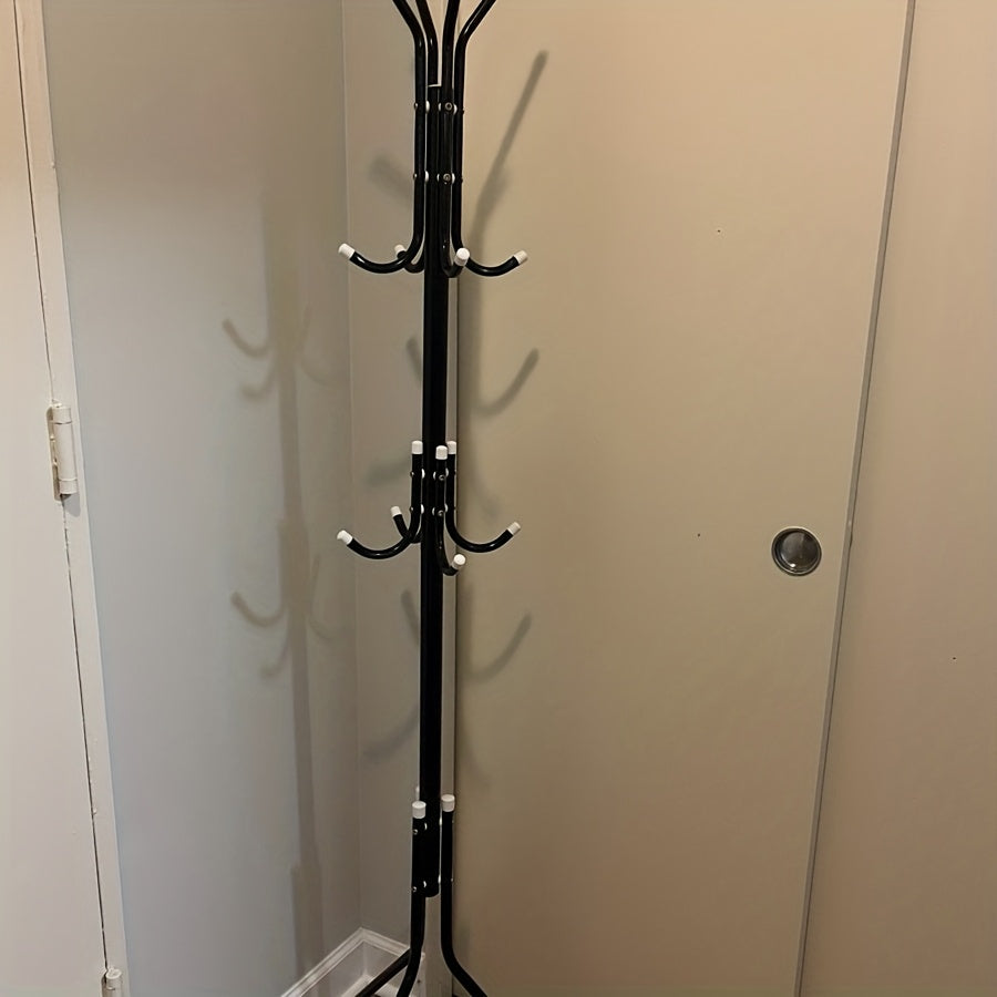 1pc Heavy-Duty Metal Coat Rack with 9-Tier Vertical Storage - Freestanding Space-Saving Clothing Organizer with Sturdy Iron Frame & Copper Finish, 27"+ Height, Easy Assembly for Entryway, Living Room, Bedroom, Dorm - Portable Garment Rack for Shirts