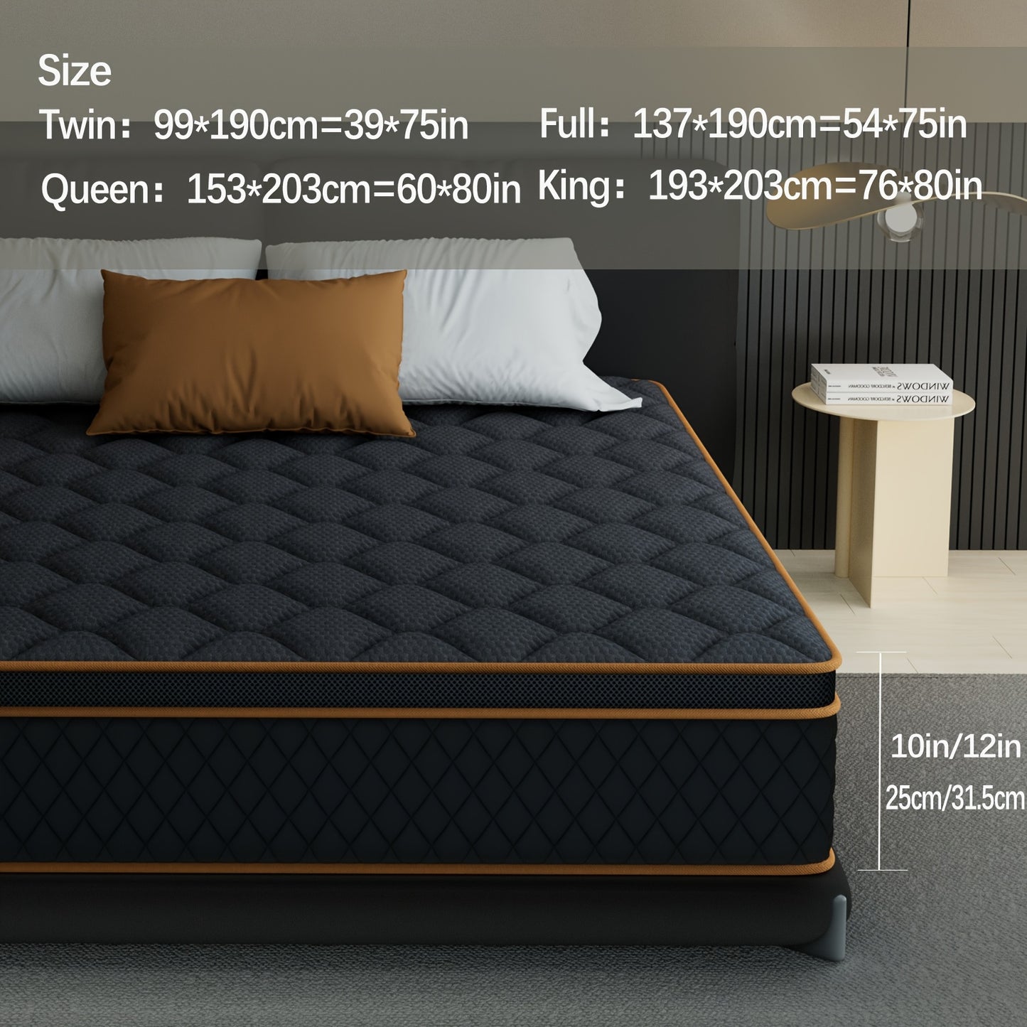 Hybrid Pocket Coil Memory Foam Mattress, 4/10/12/14 Inch Cooling Gel Layer, Twin Full Queen King Sizes, Medium Firm Pressure Relief, Motion Isolation Roll Compressed Box Mattress