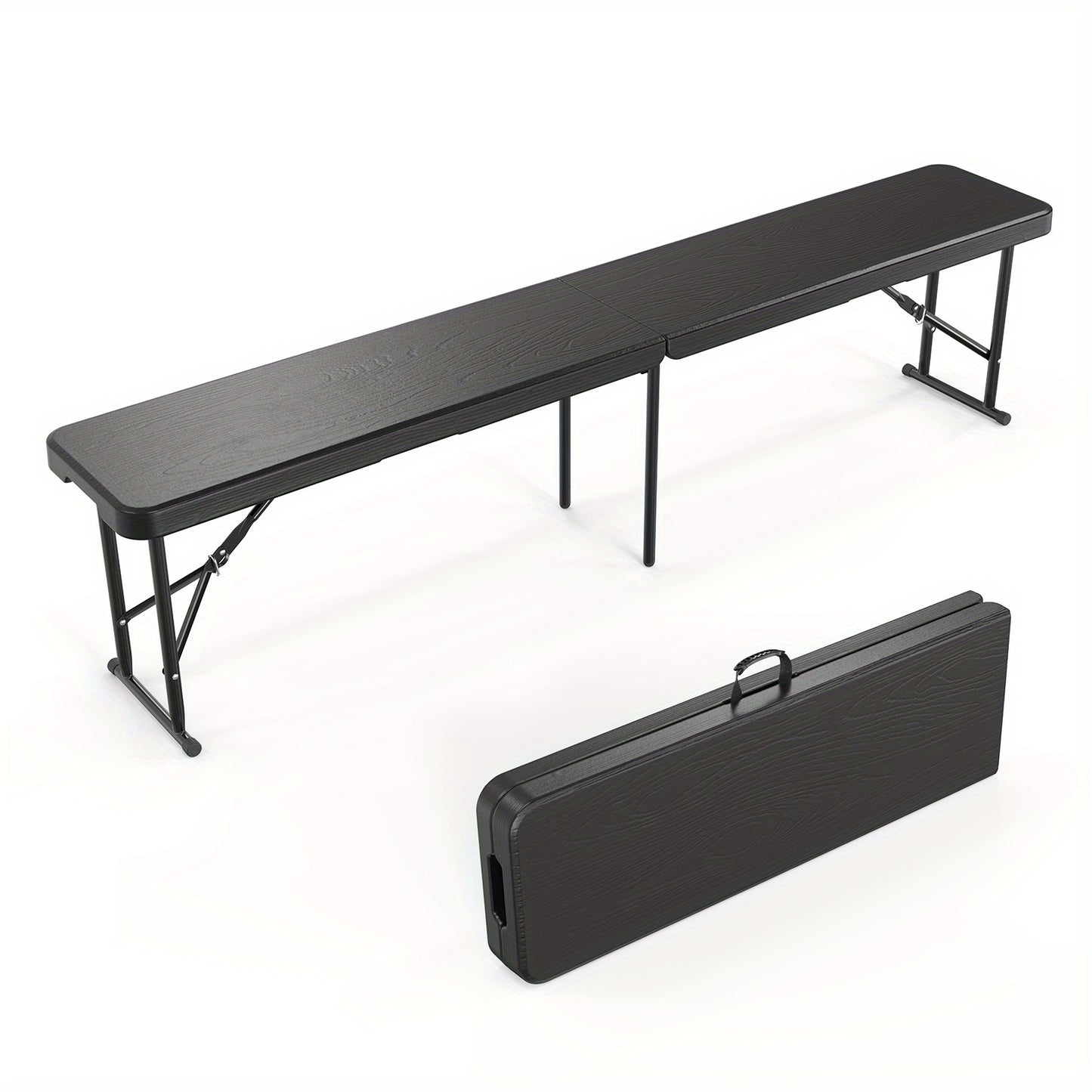 Bonnlo 6 Feet White/ Black Plastic Folding Benches for Outdoor Camping Dining Soccer Games Portable Picnic Party Seating with Smooth HDPE Tabletop 1 Pack/ 2 Pack Garden Patio Lawn Dining Benches Chairs
